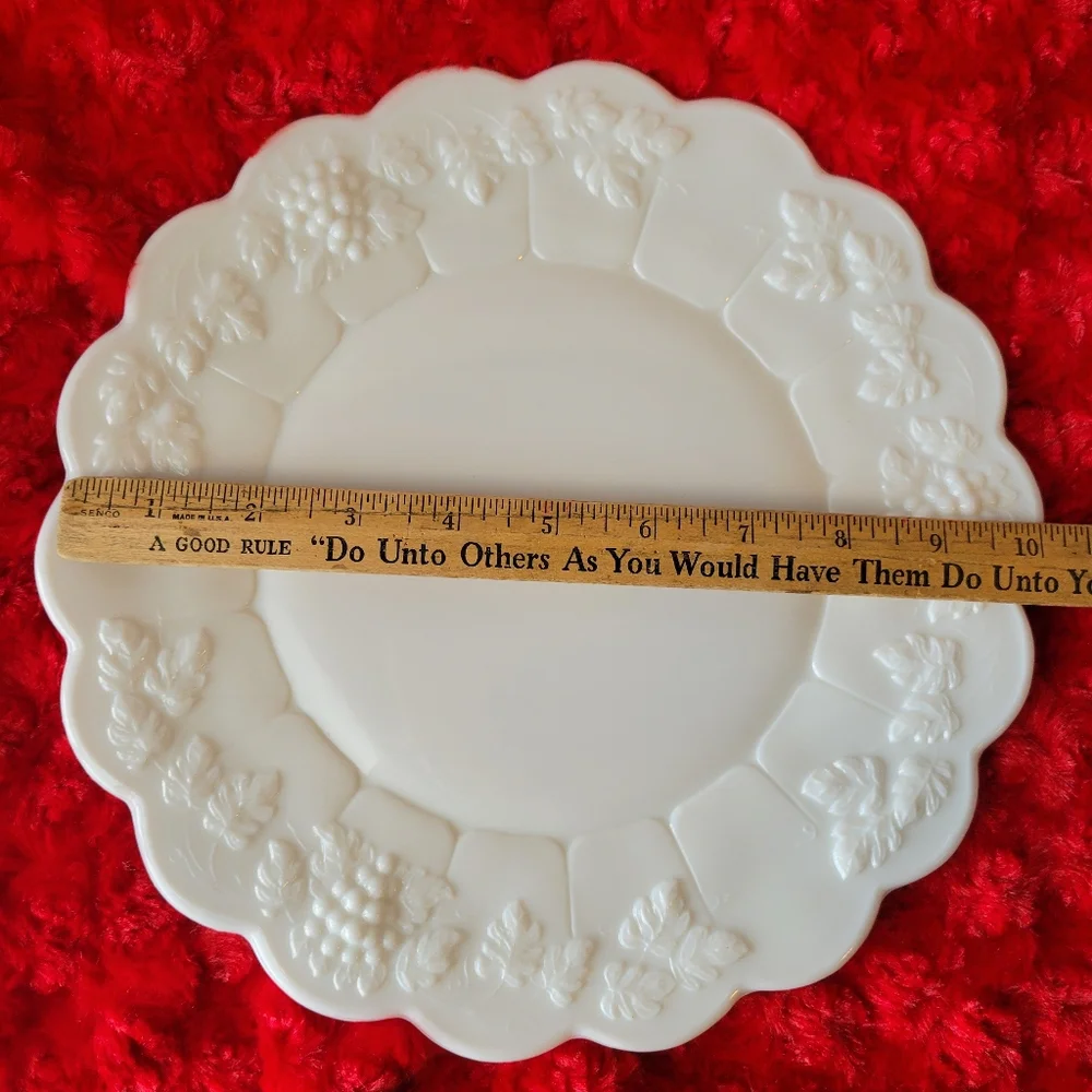 Westmoreland ~ Vintage Milk Glass Dinner Plate  Cake Plate Paneled Grape